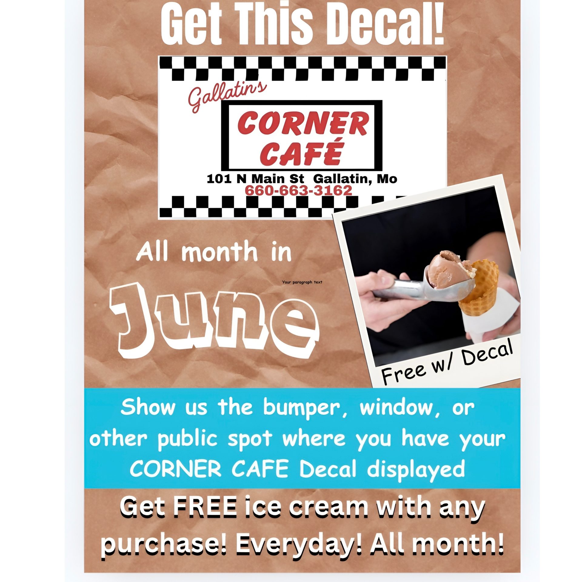 Gallatin’s Corner Café Decal Deal of the Month