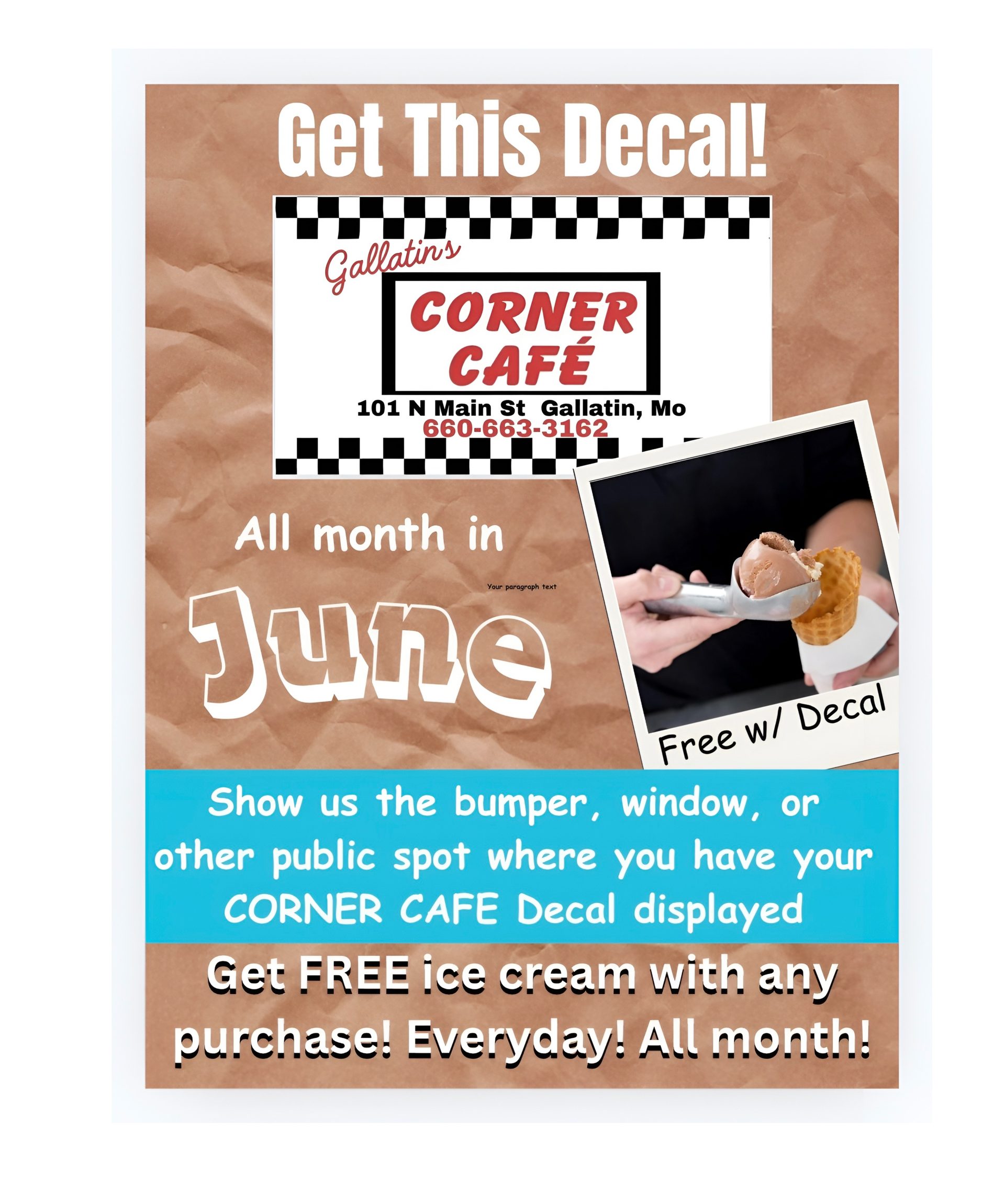 Gallatin’s Corner Café Decal Deal of the Month